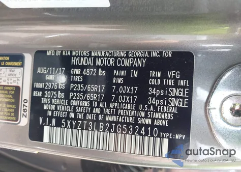 2018 Hyundai Santa Fe Sport 2.4L z USA, uszkodzony, nr VIN 5XYZT3LB2JG532410